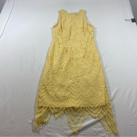Est 1946 Yellow Dress women’s 8 lace overlay sleeveless high neck Sheath zipper - Picture 1 of 7